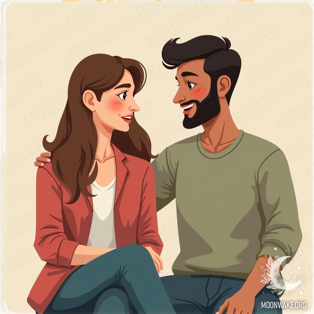A couple with different personality types and temperaments, sitting together with contrasting expressions